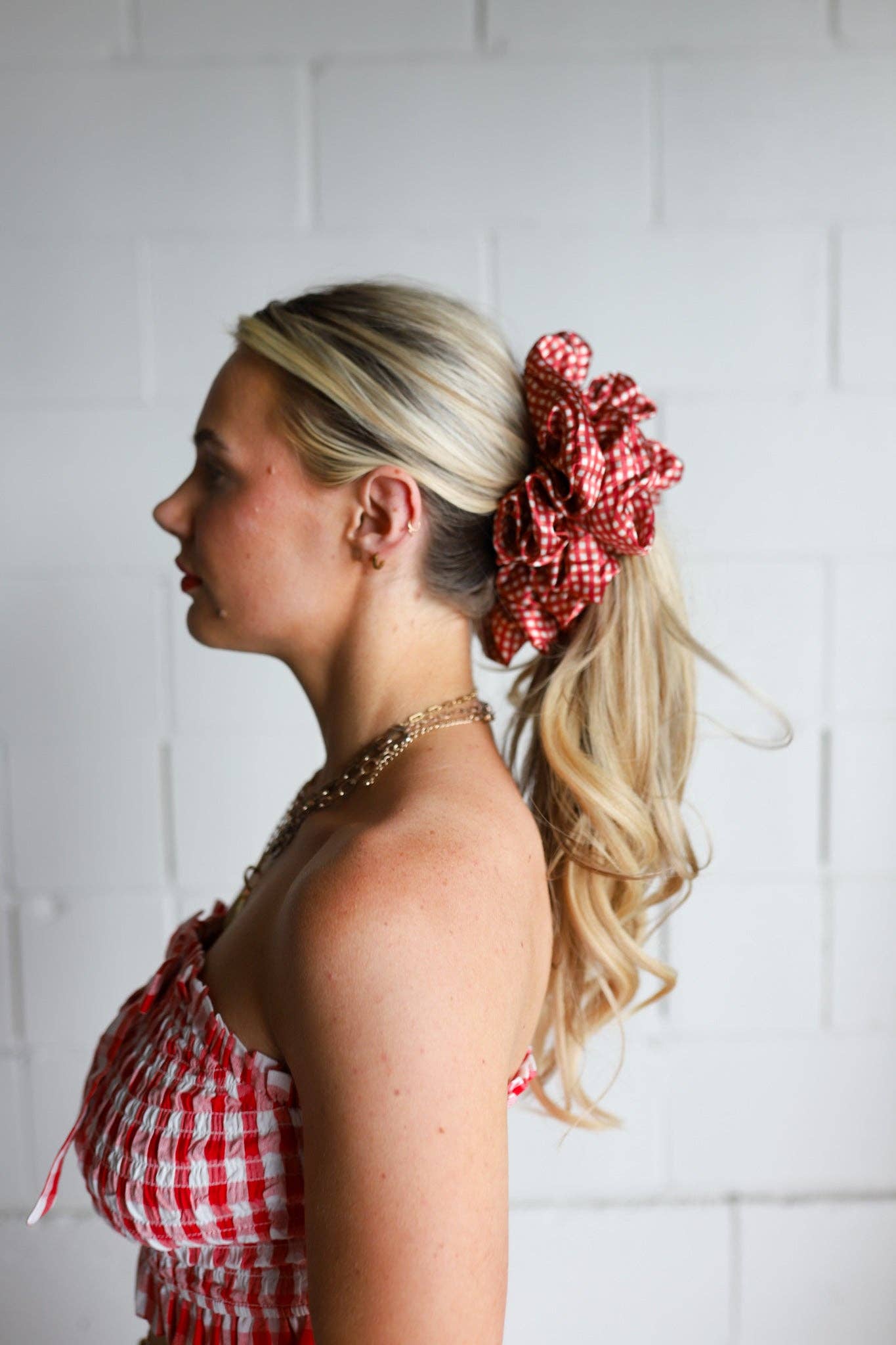 RED GINGHAM JUMBO SCRUNCHIE