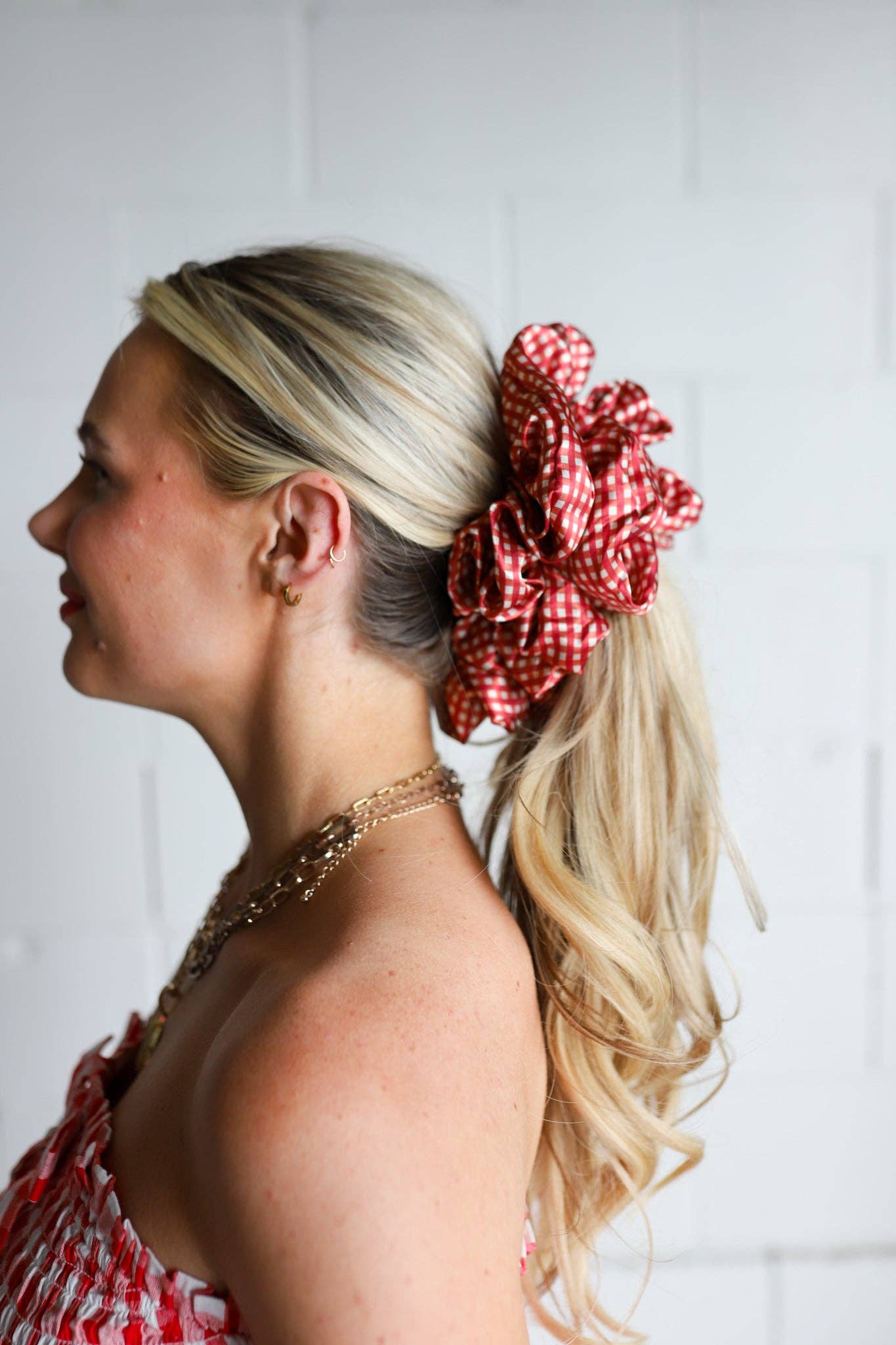 RED GINGHAM JUMBO SCRUNCHIE