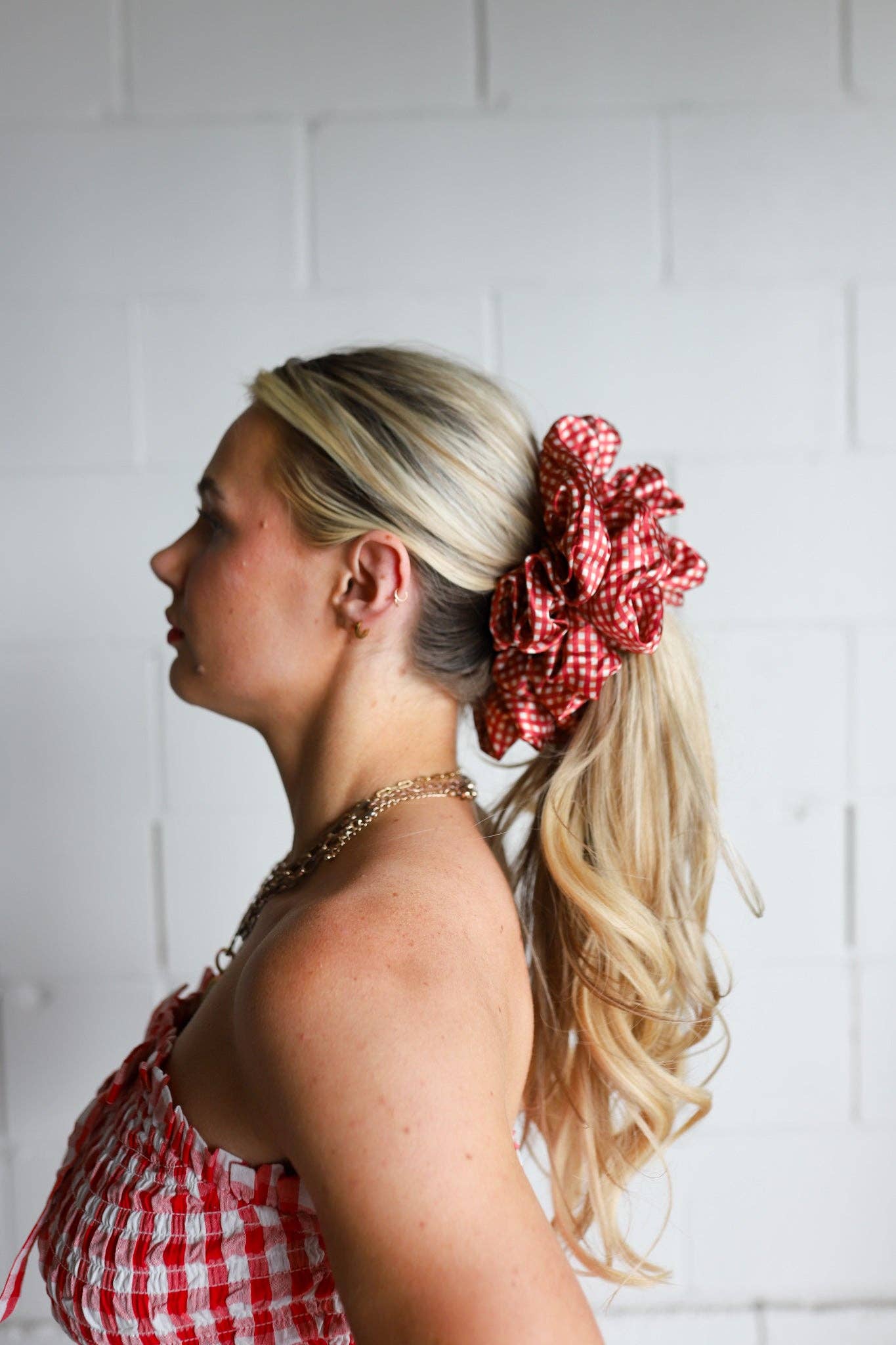 RED GINGHAM JUMBO SCRUNCHIE