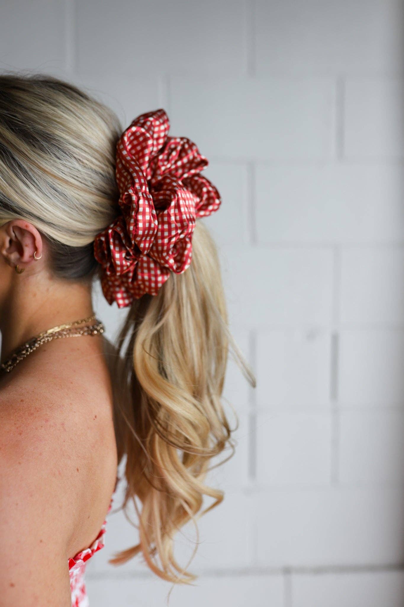 RED GINGHAM JUMBO SCRUNCHIE